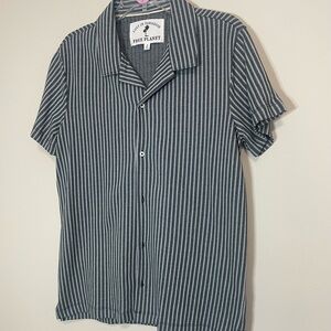 Free Planet Men's Casual Black and Gray Striped Shirt~ Size Small ~ Resort Wear